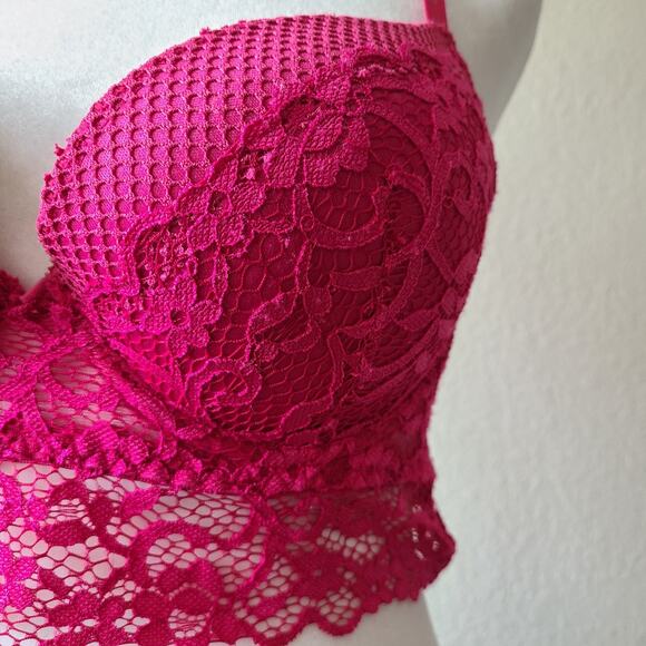 Bebe Bra 36C Underwire Floral Pink Lace Nylon‎ Spandex Blend Opaque - Picture 2 of 14